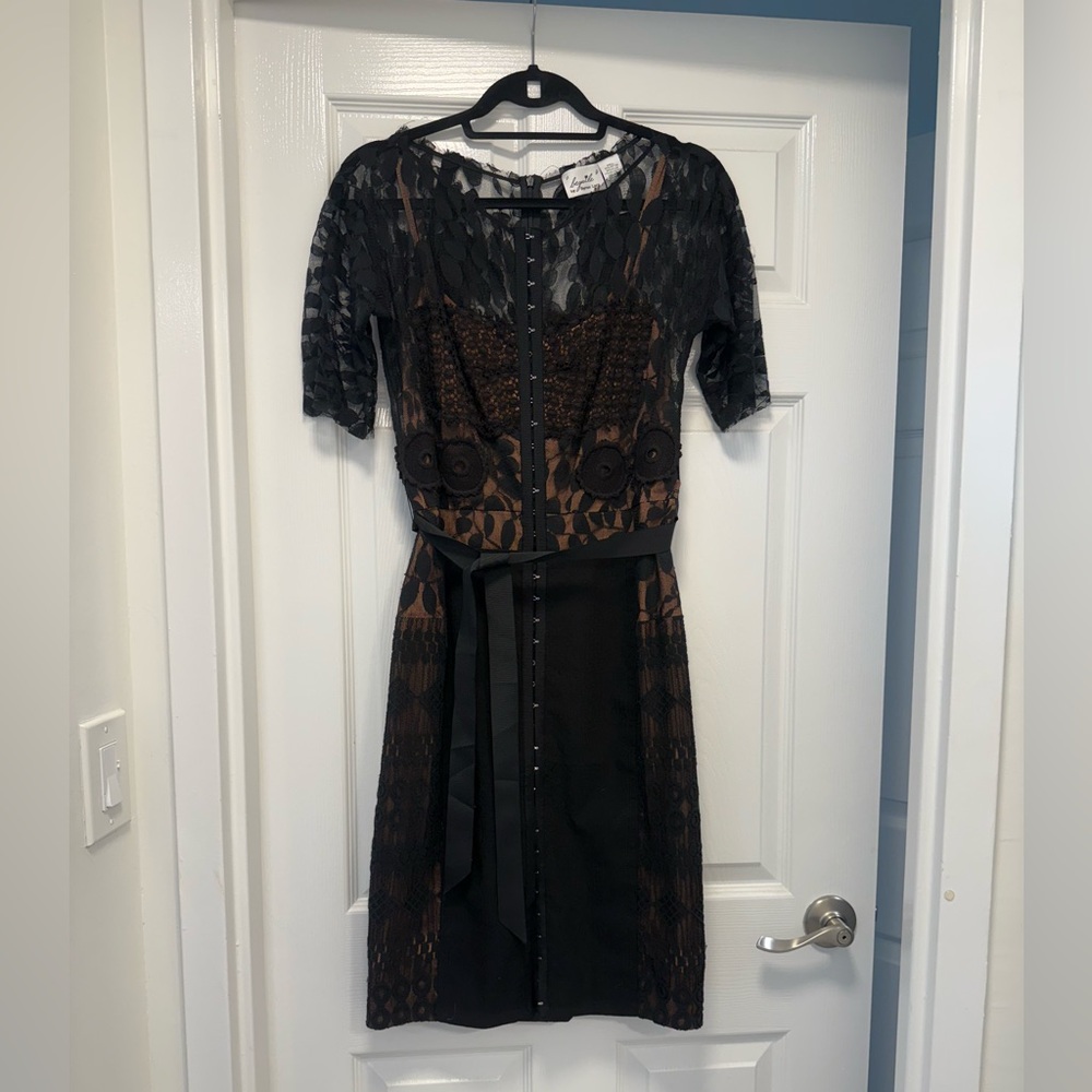 Byron Lars Beguile Carissima Black Lace Anthropologie Sheath Dress 6P - Picture 5 of 11